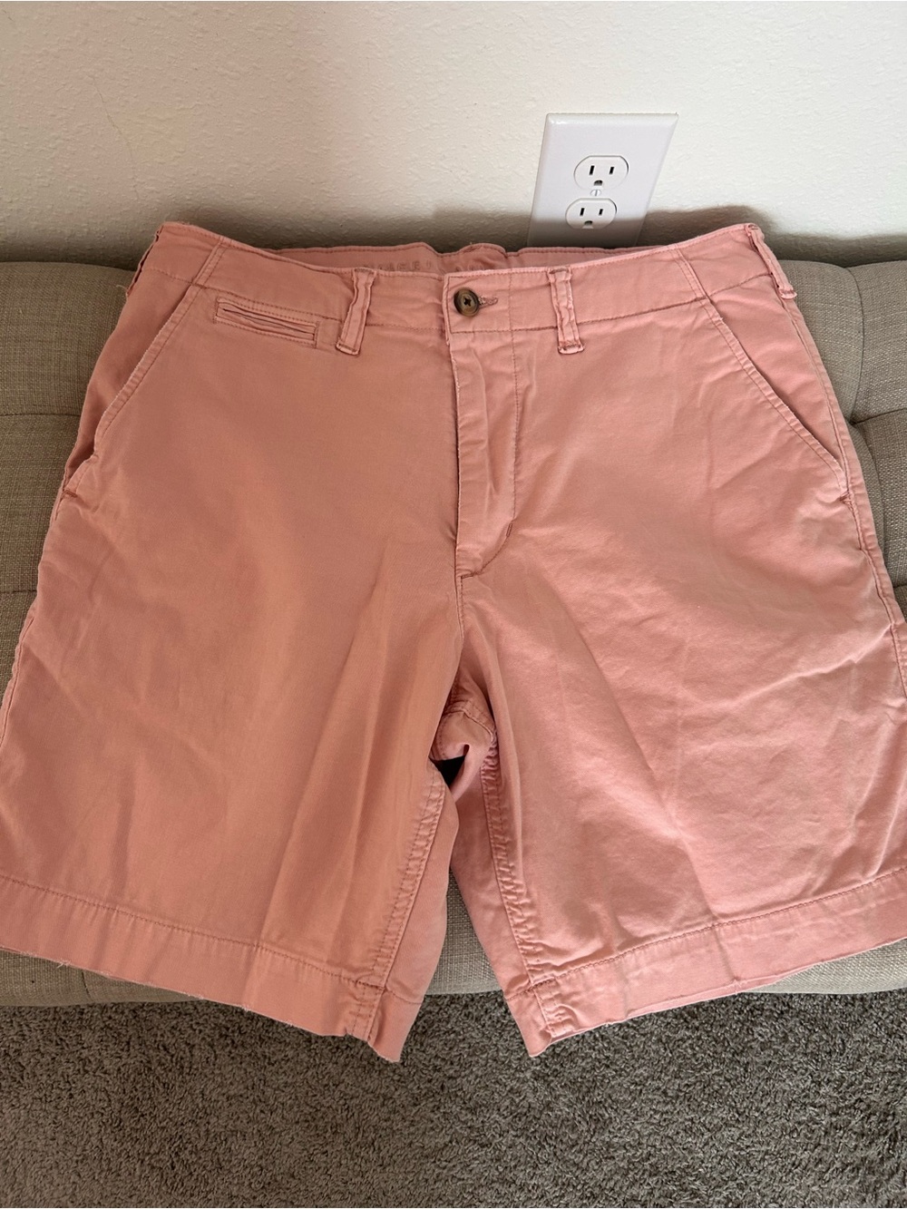 American Eagle Outfitters Salmon Pink Flat-Front Chino Shorts